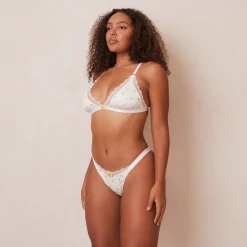 Ribbed Floral Triangle BH - Hvid