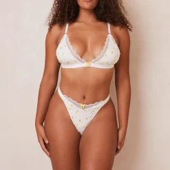 Ribbed Floral Triangle BH - Hvid