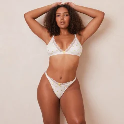 Ribbed Floral Triangle BH - Hvid