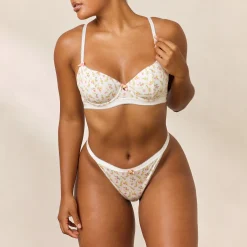 Rosebud Ribbed Balcony BH - Blomstret Hvid