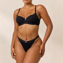 Rosebud Ribbed Balcony BH - Sort