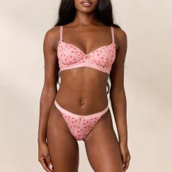 Rosebud Ribbed Balcony BH - Blomstret Pink