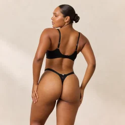Rosebud Ribbed Balcony BH - Sort