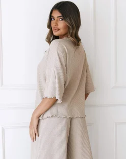 Soft Waffle Pyjama Top - Mink