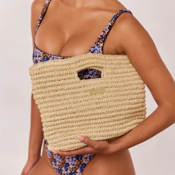 Strandtaske med Strå - Beige
