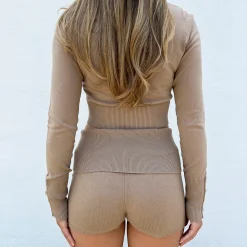 Strikkede Shorts med Foldet Talje - Mink