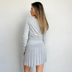 Strikket Plisseret Skort - Marl Grå