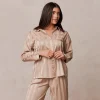 Striped Satin Pyjama Skjorte - Mink