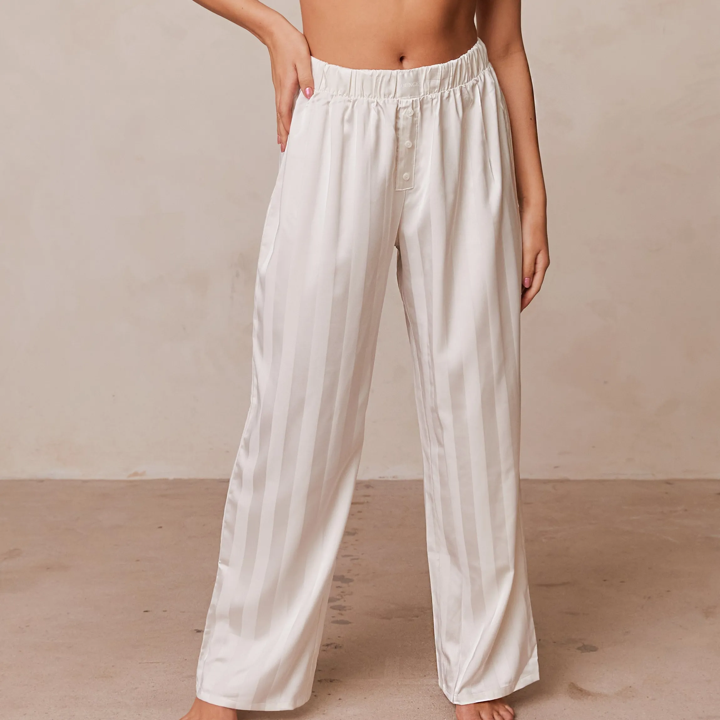 Striped Satin Pyjamabukser - Perle