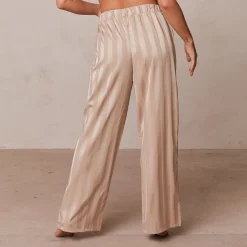 Striped Satin Pyjamabukser - Mink