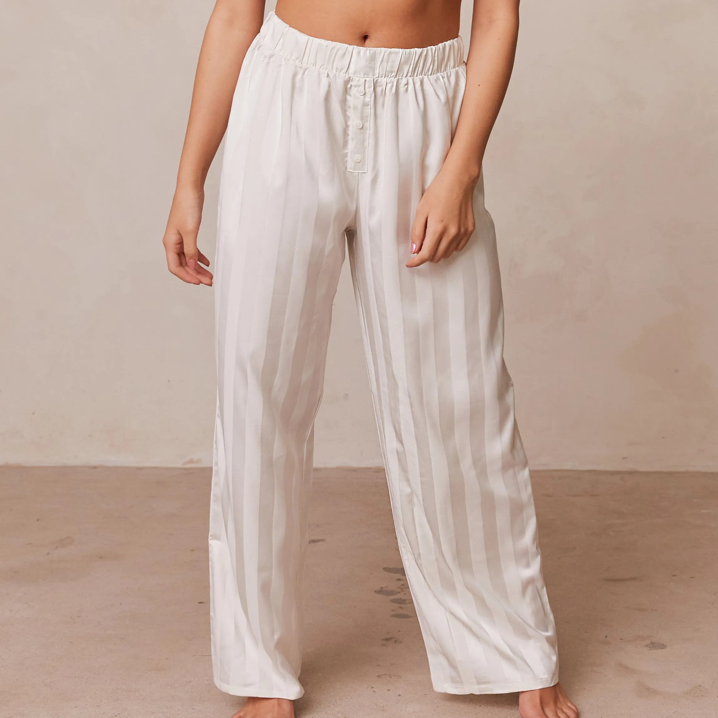 Striped Satin Pyjamabukser - Perle