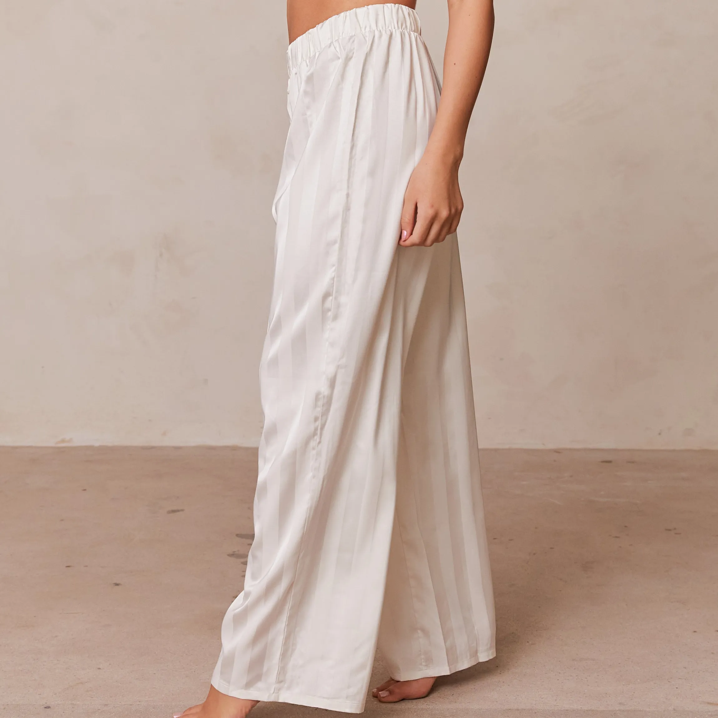 Striped Satin Pyjamabukser - Perle