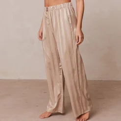 Striped Satin Pyjamabukser - Mink