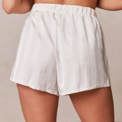 Striped Satin Pyjamashorts - Perle