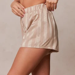 Striped Satin Pyjamashorts - Mink