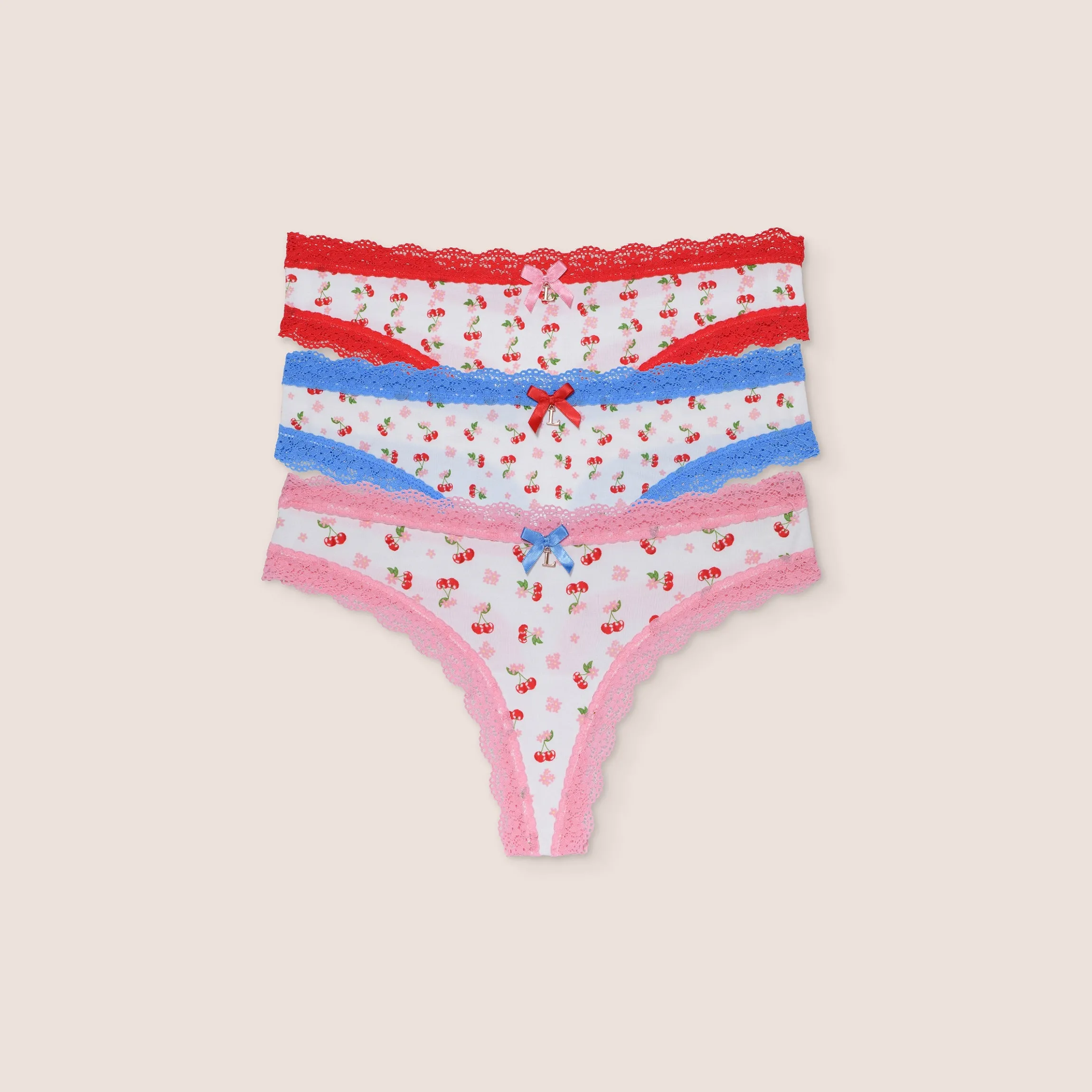 Thong med Kirsebærprint (3-pakke) - Multi