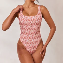Vendbar badedragt med Høje Ben - Pink/Blomstret