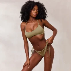 Vendbar Bralette Bikinitop - Grøn/Blomstret