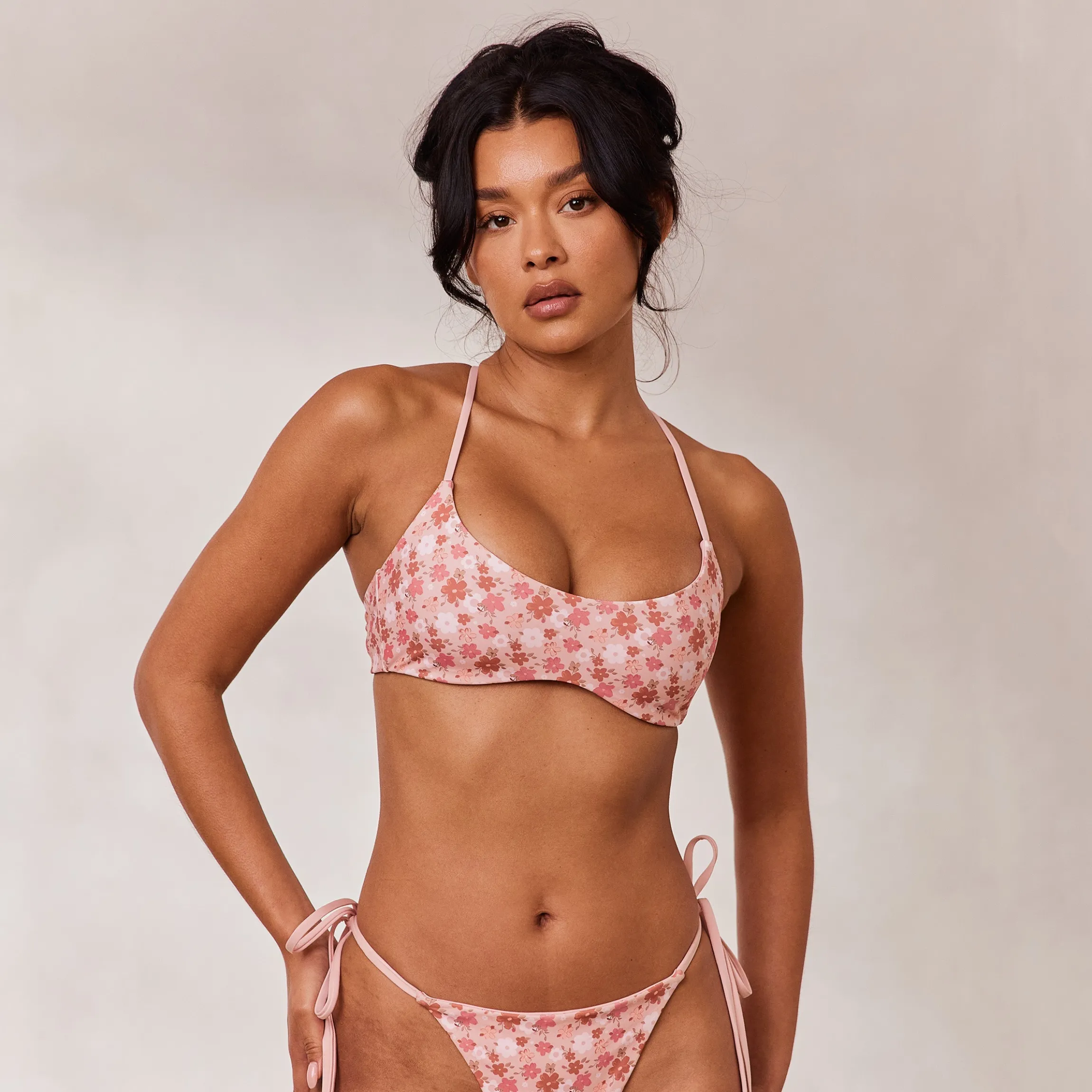 Vendbar Bralette Bikinitop - Pink/Blomstret