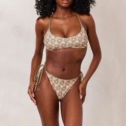 Vendbar Bralette Bikinitop - Grøn/Blomstret